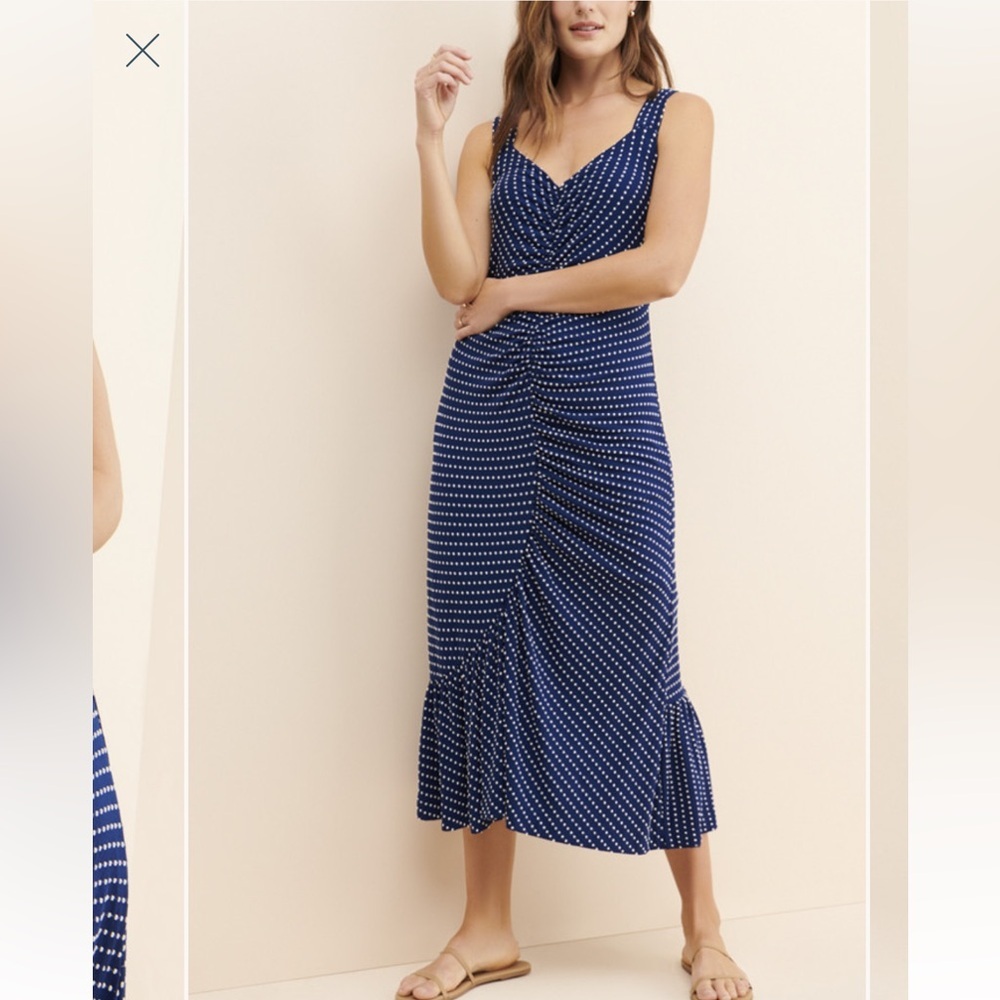 Anthropologie Navy Polka Dot Sleeveless Midi Dress
